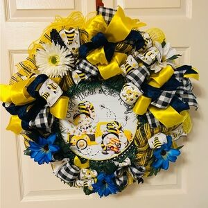 Vibrant Yellow and Blue Decorative Wreath